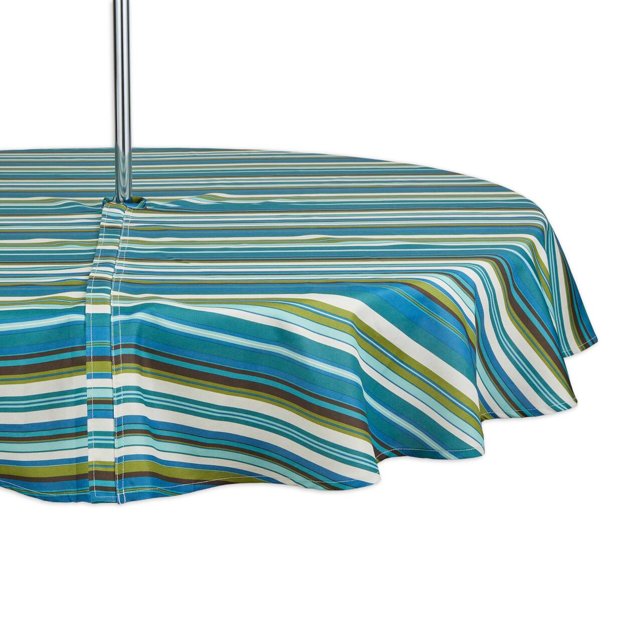 Beachy Stripe Print Outdoor Tablecloth with Zipper, 60" Round